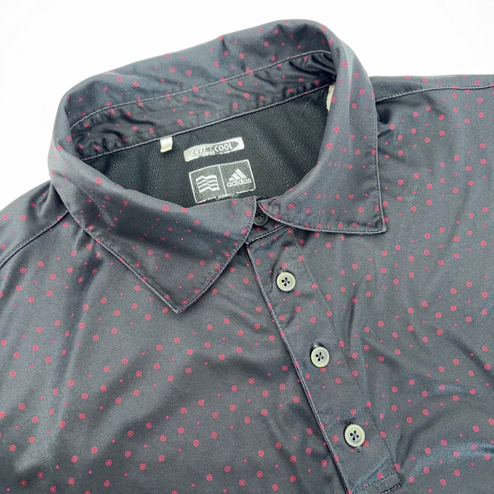 Adidas ClimaCool Mens Golf Polo Shirt Black Red Dot Pattern XL Short Sleeve
